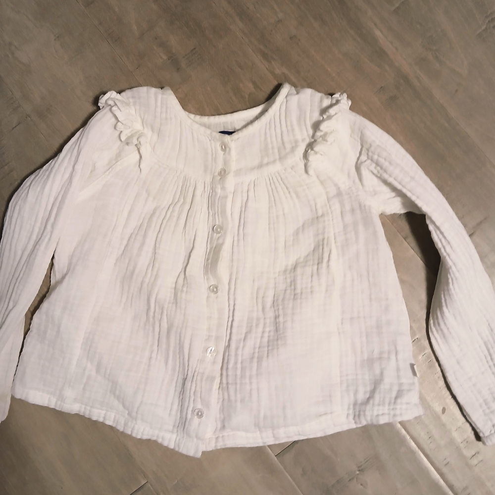 💥💥Girls' White Ruffle-Trim Button-Front Blouse